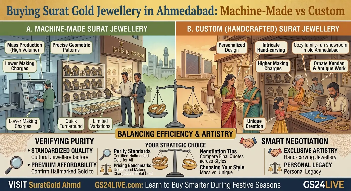 Buying Surat Gold Jewellery in Ahmedabad: Machine-Made vs Custom