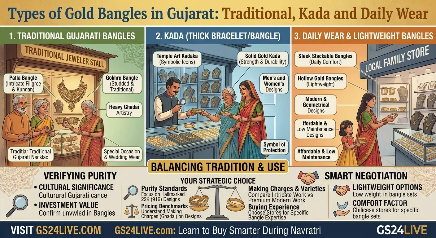 Types of Gold Bangles in Gujarat: Traditional, Kada and Daily Wear